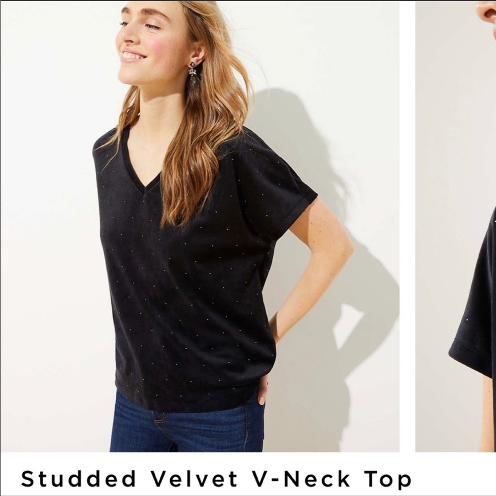 NWT LOFT black velvet blouse with studs.